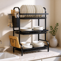 KH-AI 3-Tier Dish Drying Rack with Drip Trays, Utensil & Chopping Board Holder – Black - 0
