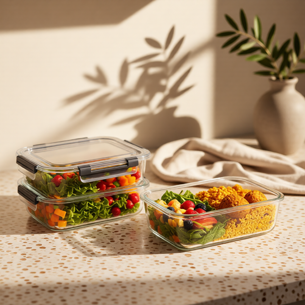KH-AI Glass Food Storage Containers with Airtight Lids – Set of 5, Meal Prep Boxes - 1