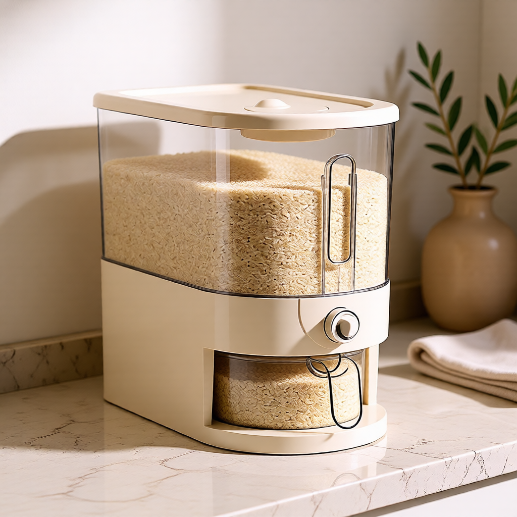 KH-AI 5kg Rice & Cereal Dispenser with Measuring Cup – Airtight Dry Food Storage Container - 0