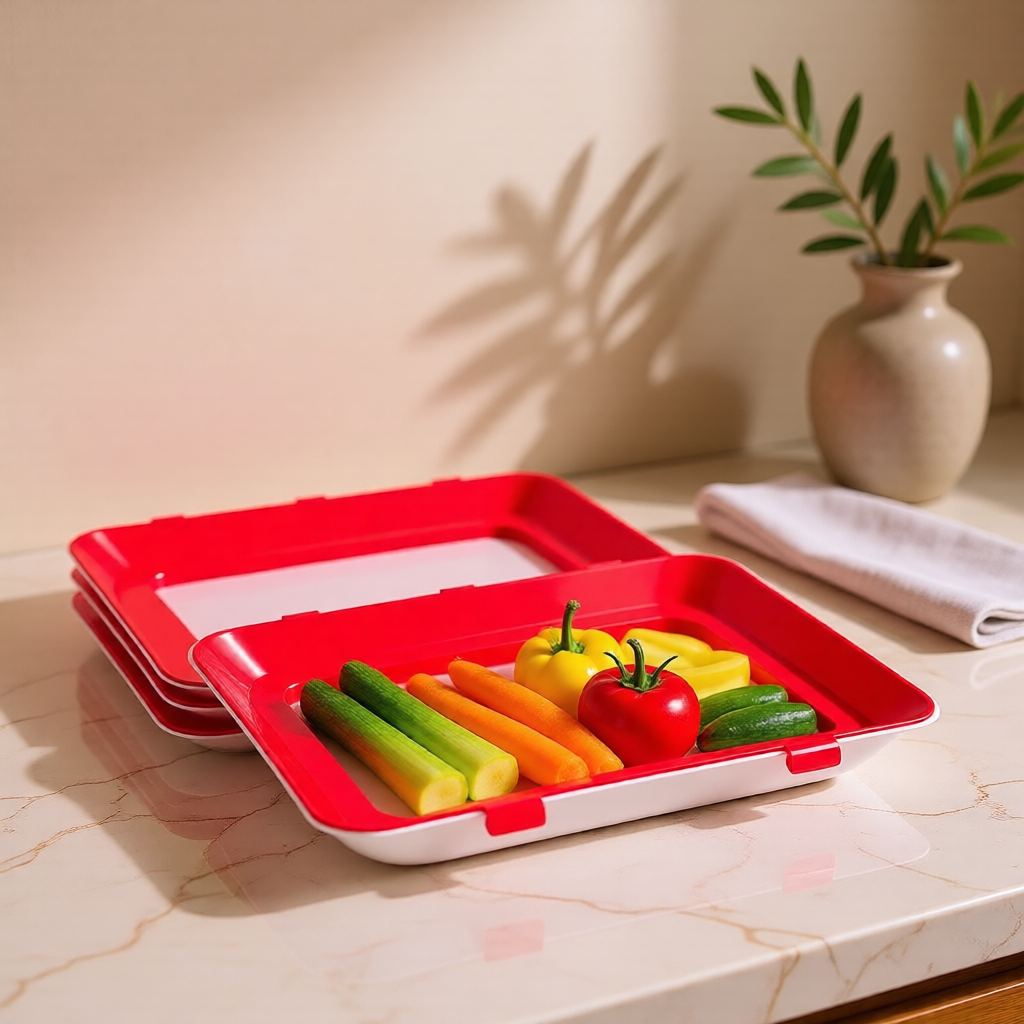 KH-AI Reusable Stretch-Lid Fridge Storage Trays – Set of 6, Stackable Food Keeper - 2