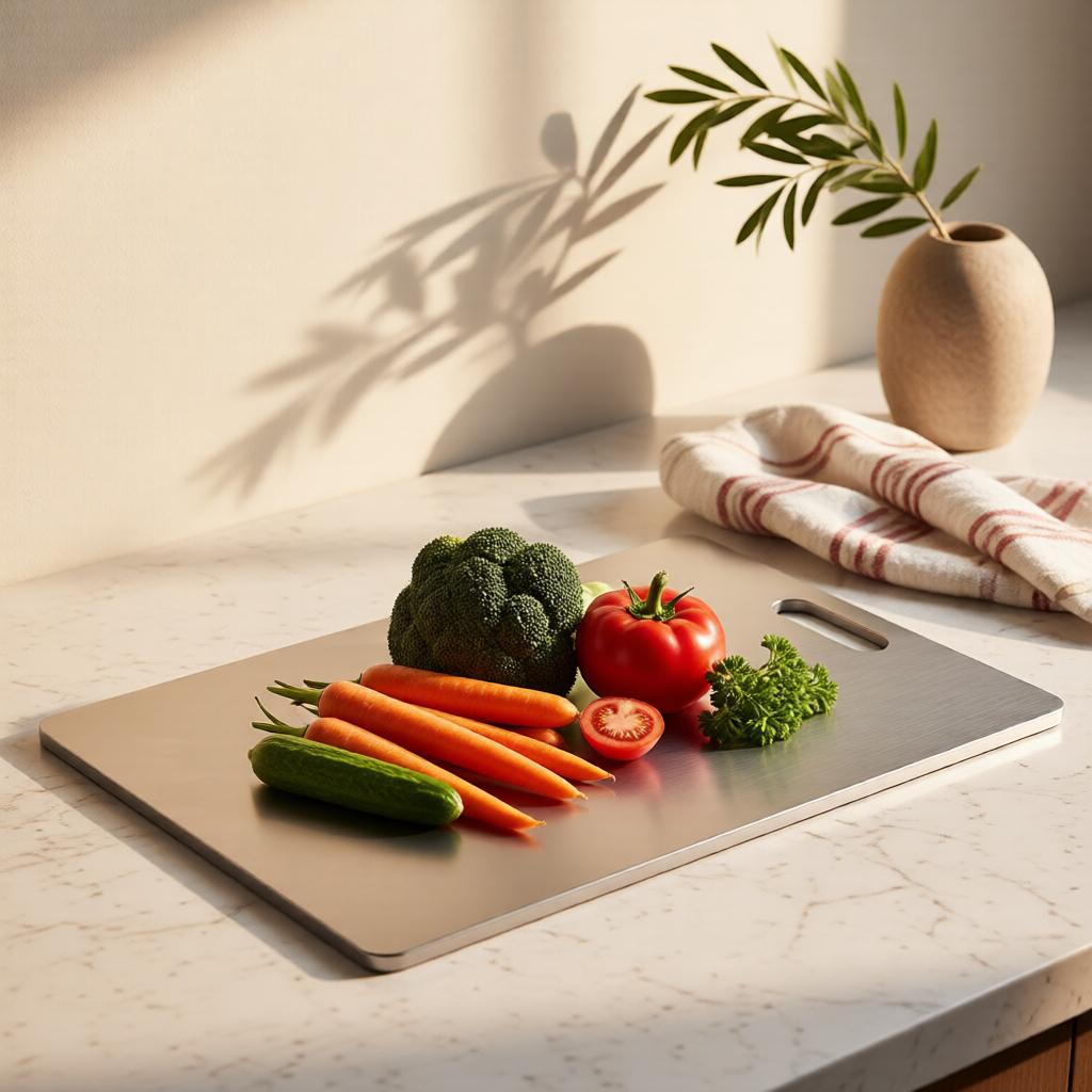 KH-AI Double-Sided Stainless Steel Chopping Board 46 x 30cm – Extra Large, Hangable - 1