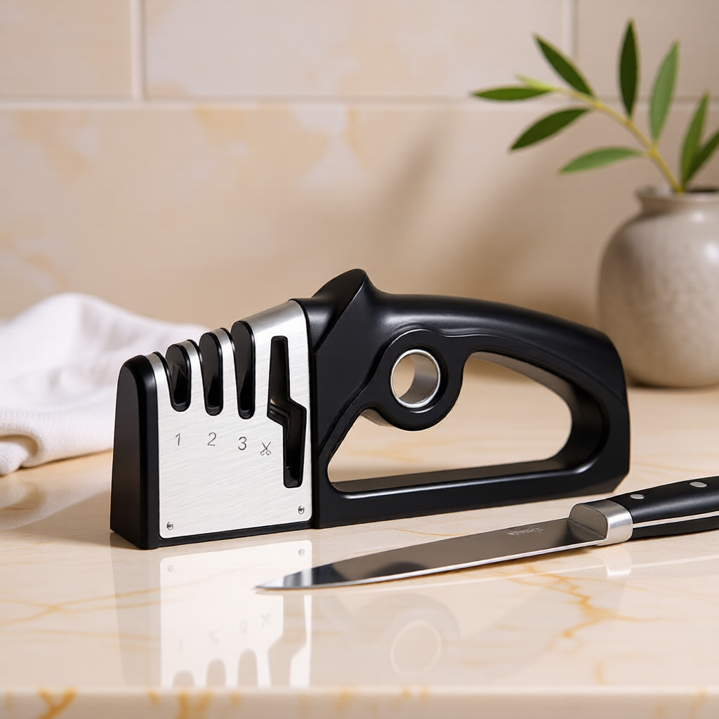KH-AI 4-in-1 Knife Sharpener with Diamond, Ceramic & Scissor Slots – Non-Slip Manual Sharpener - 0