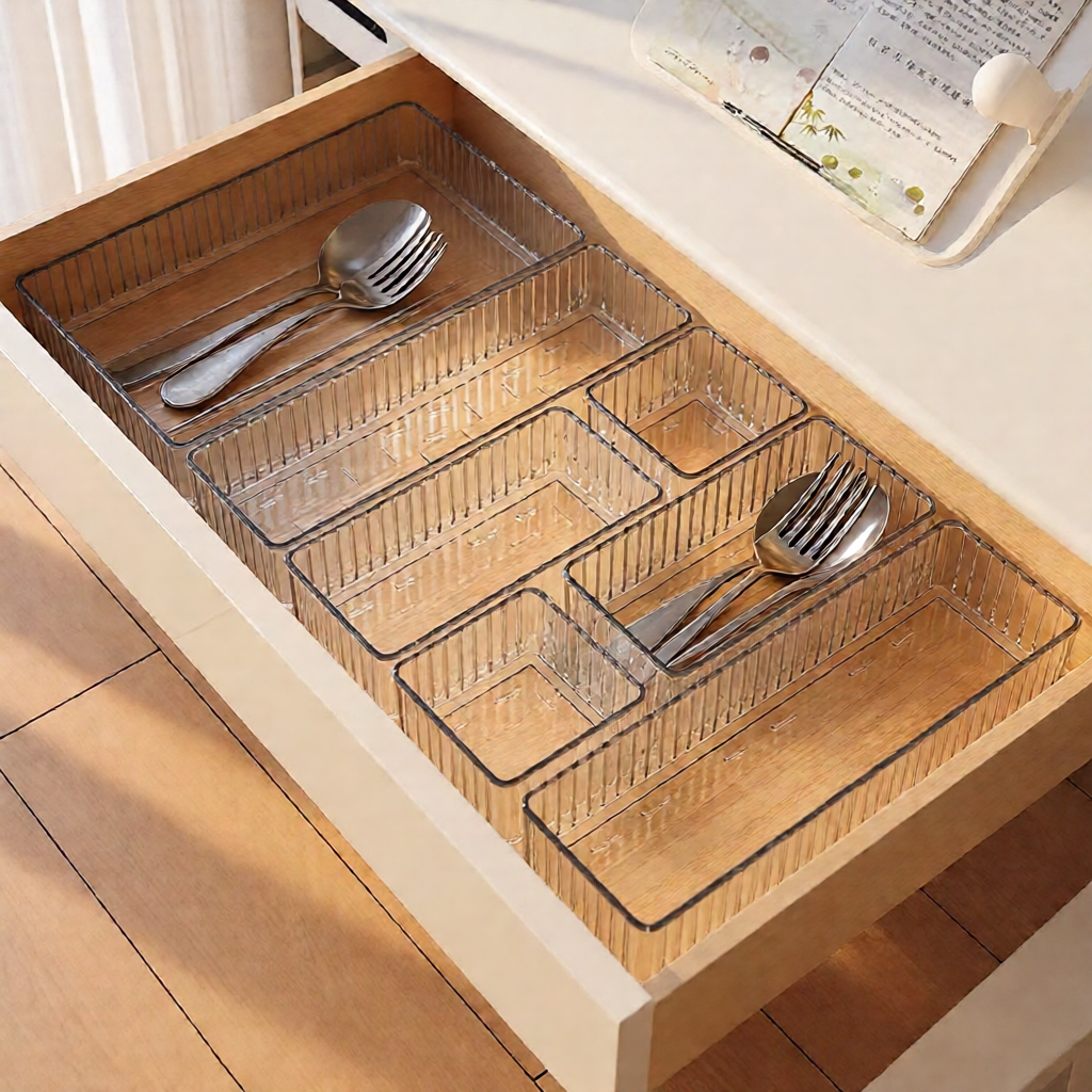 KH-AI Clear Drawer Organiser Trays Set – Mix & Match Drawer Dividers, 7 or 10 Pieces - 0