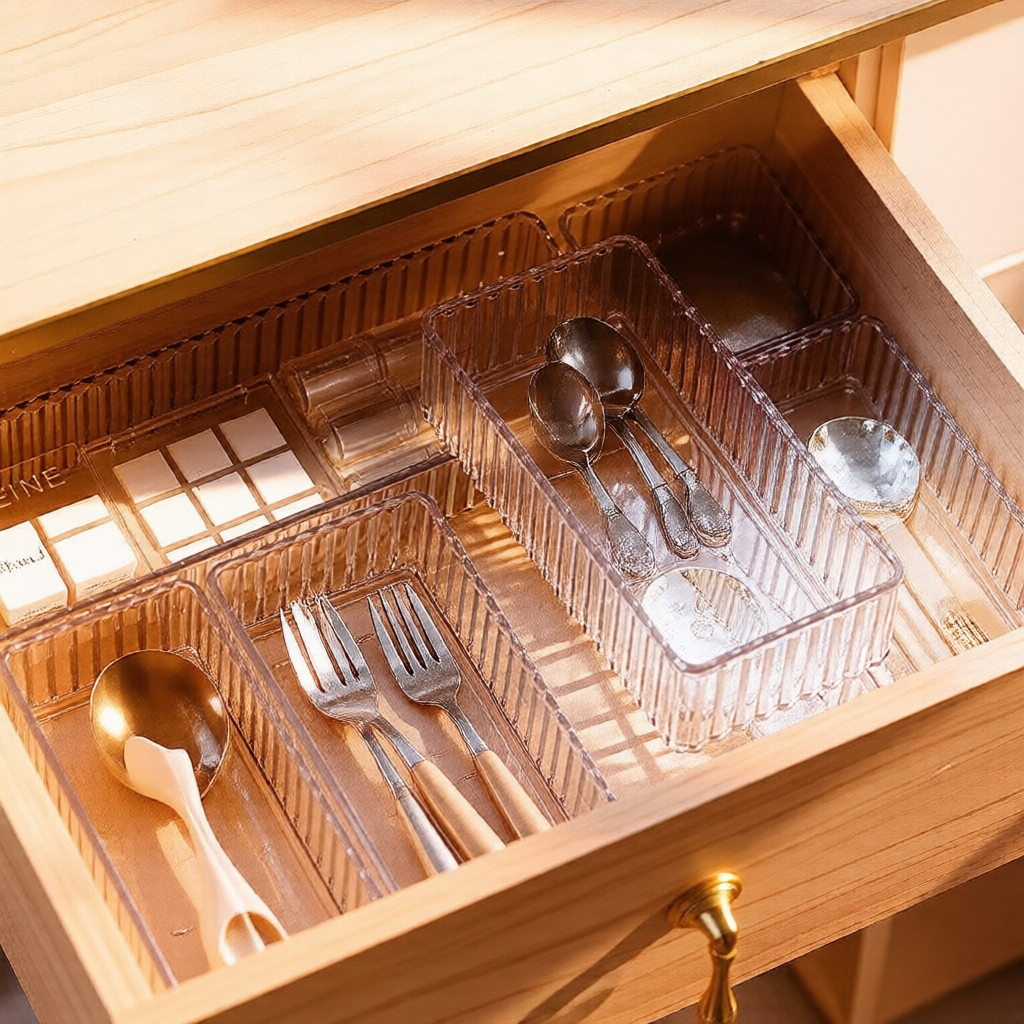 KH-AI Clear Drawer Organiser Trays Set – Mix & Match Drawer Dividers, 7 or 10 Pieces - 1