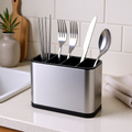 KH-AI Stainless Steel Draining Cutlery Holder – 4-Compartment Utensil Caddy for Sink & Worktop - 0