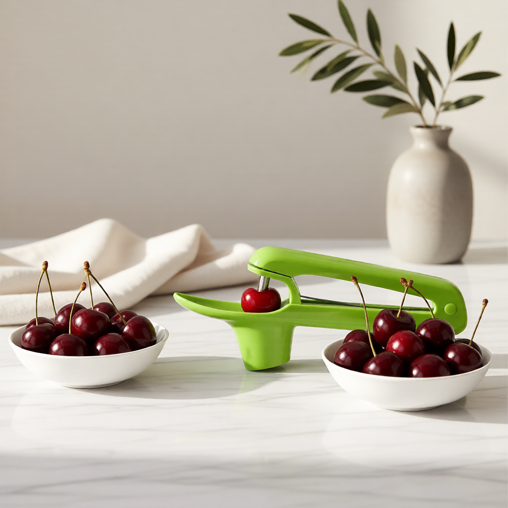KH-AI Stainless Steel Cherry Pitter & Stoner – Handheld Fruit Stone Remover, Green - 0