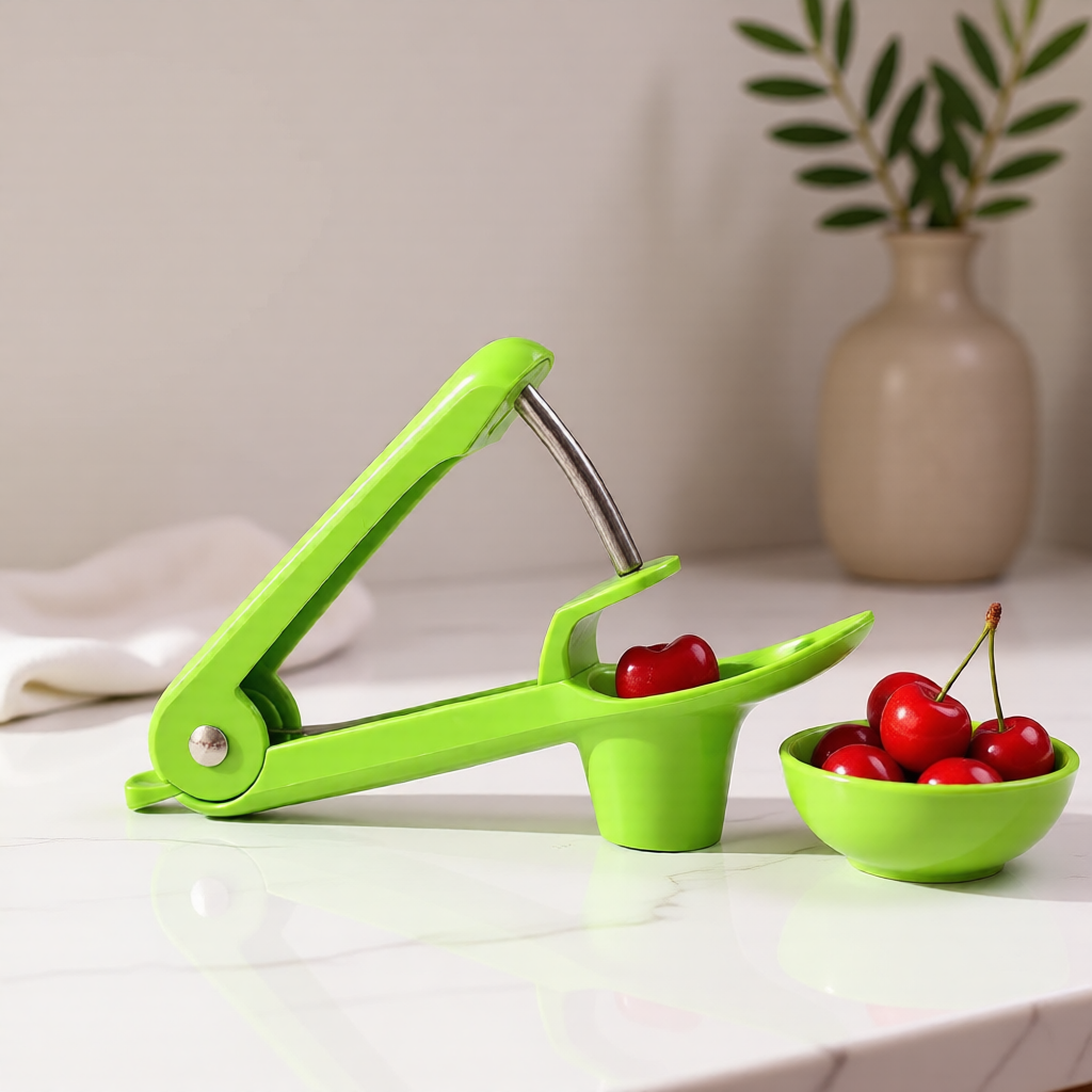KH-AI Stainless Steel Cherry Pitter & Stoner – Handheld Fruit Stone Remover, Green - 1