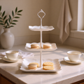 KH-AI 3-Tier Square Cake Stands – Set of 2, White Afternoon Tea & Dessert Stands - 0