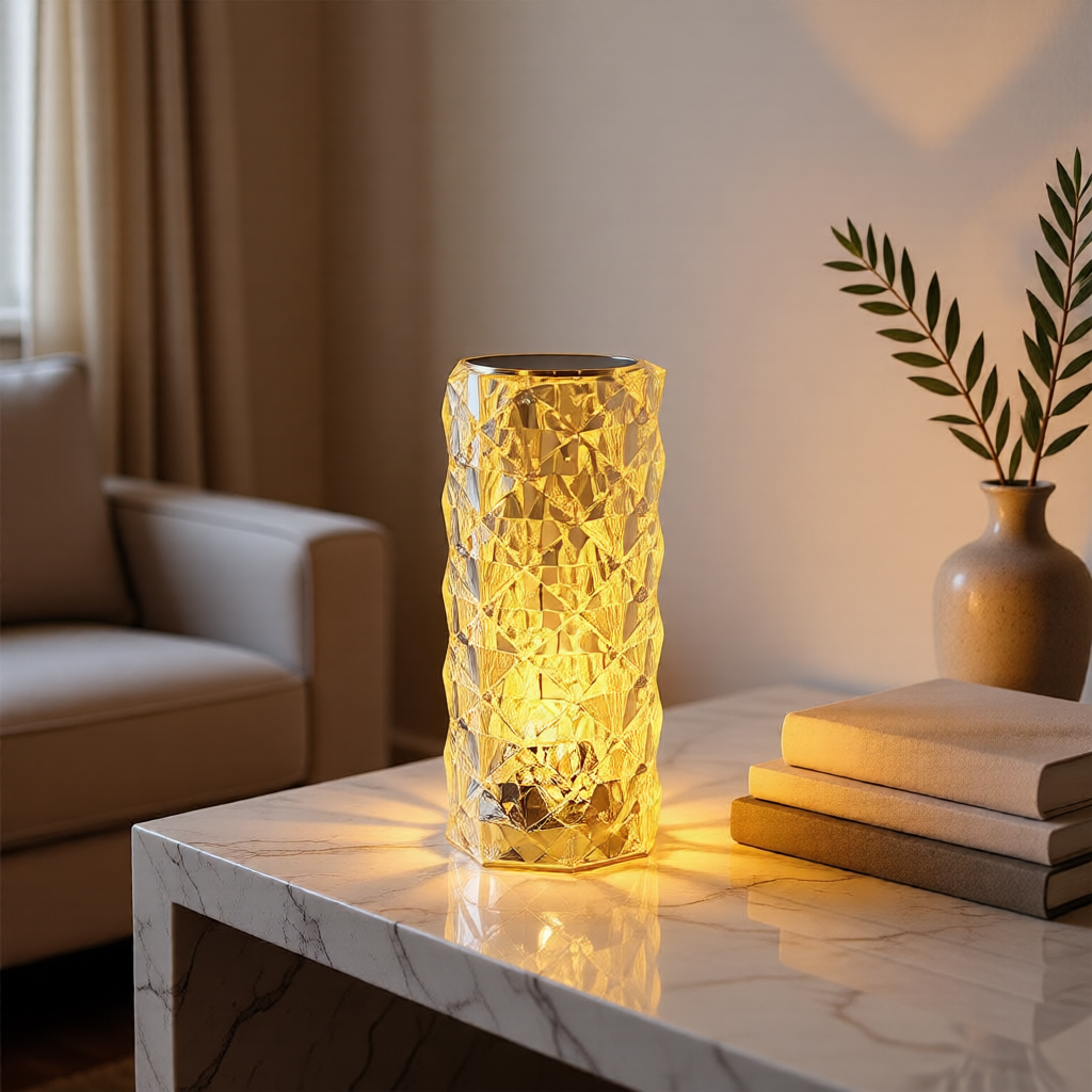 KH-AI Cordless Crystal-Effect LED Table Lamp – USB Rechargeable Touch Lamp, 16 Colours - 1