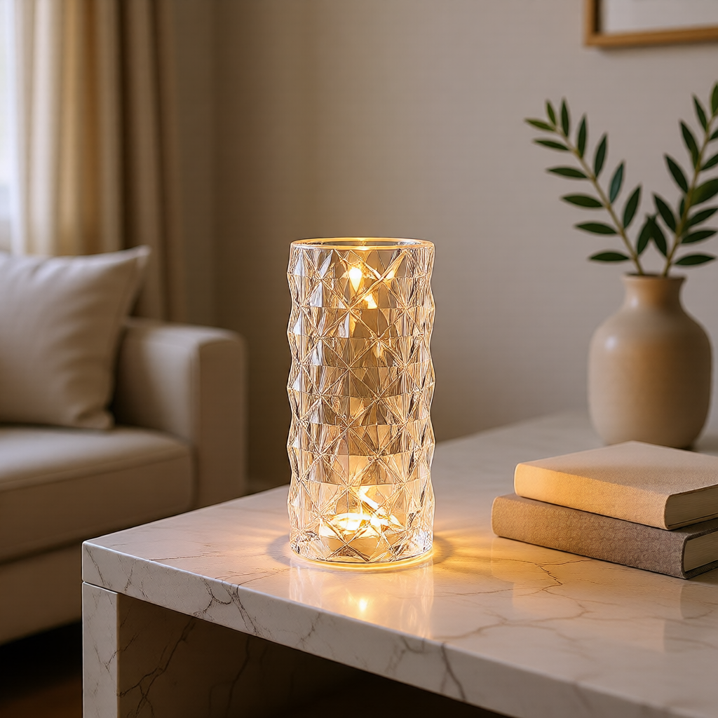 KH-AI Cordless Crystal-Effect LED Table Lamp – USB Rechargeable Touch Lamp, 16 Colours - 2