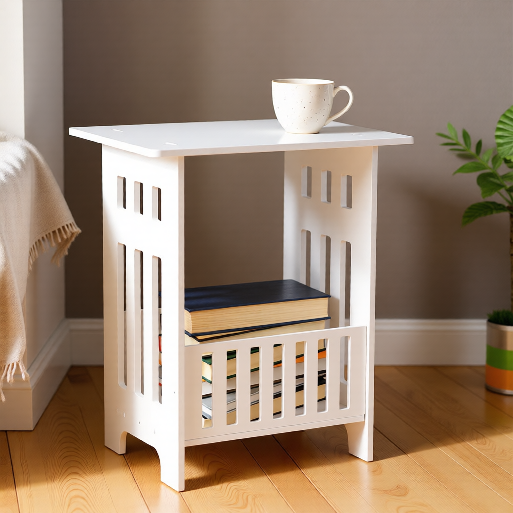 KH-AI Small White Side Table with Storage Shelf – Bedside, Sofa & Coffee Table, 34 x 26 x 40cm - 0