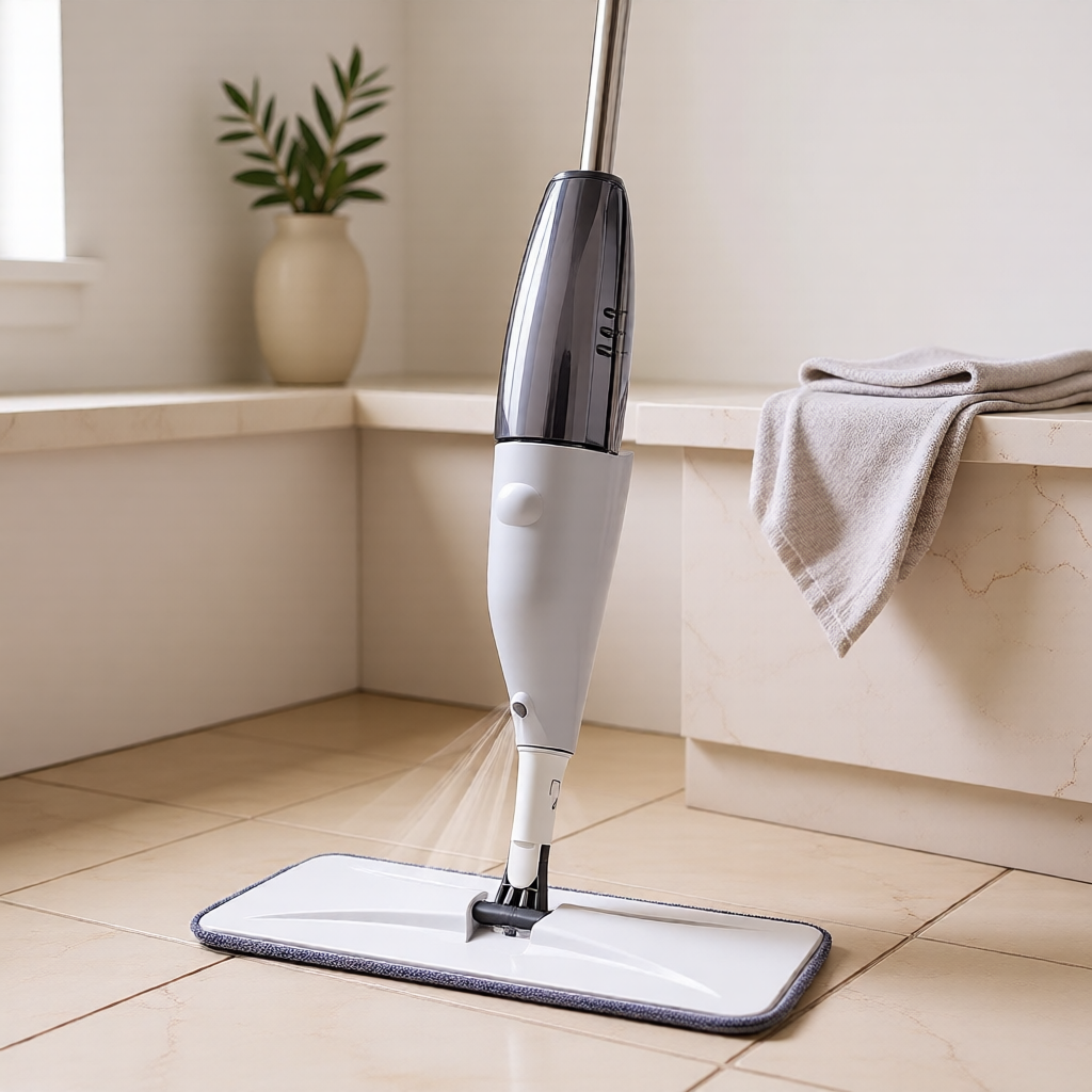 KH-AI Spray Mop with 2 Microfibre Pads – Refillable Spray Bottle, 360° Swivel Floor Mop, Grey - 1